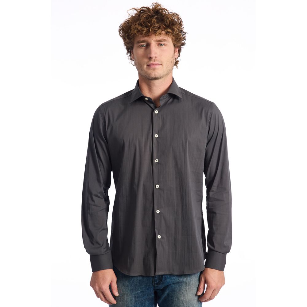 Baldinini Trend Grey Cotton Shirt for Men Slim Fit Long Sleeve